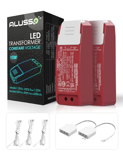 ALUSSO 15W LED Transformator 2er Set, Konstante Spannung 12V/24V Trafo für Innen-LED-Beleuchtungsprojekte, Breite Kompatibilität, Mehrfacher Schutz, Vielseitige Verwendung von ALUSSO
