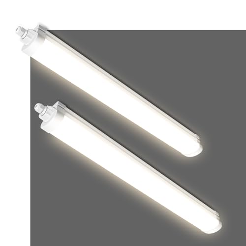 ALUSSO 2 Stück LED Feuchtraumleuchte 60CM, 20W 2400LM LED Röhre 4000K, IP65 Wasserfest Feuchtraumlampe Werkstatt Deckenleuchte für Garage,Keller,Werkstatt,Feuchtraum,Bad,Büro,Warenhaus von ALUSSO