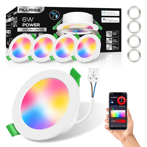 ALUSSO 4 Stück WIFI Einbaustrahler Led,6W 600LM 3000K-6500K Dimmbar mit APP Alexa,68-75mm Lochmass IP54 Deckenspots für Wohnzimmer und badezimmer ALUSSO 4 Stück WIFI Einbaustrahler Led,6W 600LM 3000K-6500K Dimmbar mit APP Alexa,68-75mm Lochmass IP54 Deckenspots für Wohnzimmer und badezimmer von ALUSSO