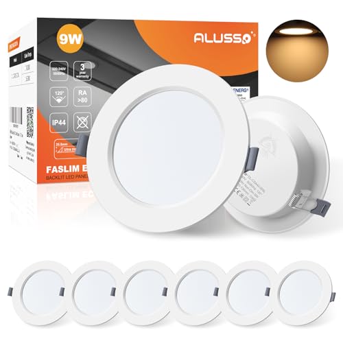 ALUSSO LED Einbaustrahler 230V Spots LED flach 9W Deckenspots Warmweiß 3000K Einbauleuchten IP44 Deckenstrahler für Badzimmer Wohnzimmer, 6er Set von ALUSSO