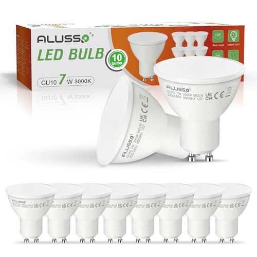 ALUSSO GU10 LED 7W 3000K Warmweiß Leuchtmittel 560 Lumen Birnen Ersetzen 70W Halogenlampen Abstrahlwinkel 120 ° Reflektor Lampen, 10er Set von ALUSSO