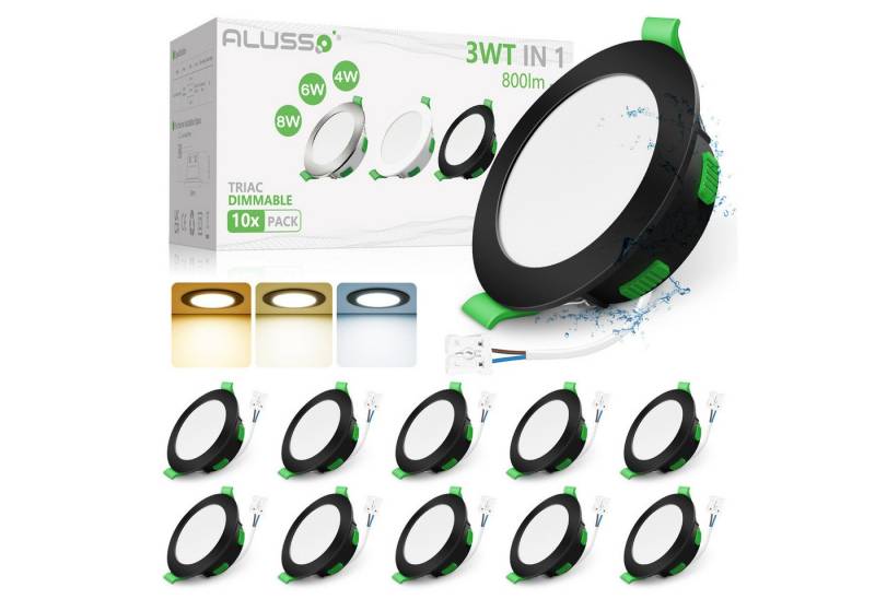 ALUSSO LED Einbaustrahler 10er-Set, 8W LED Einbaustrahler, Decken Leuchte, Flach Strahler, mit hochwertigen PC-Materialen, Rund, Schwarz von ALUSSO