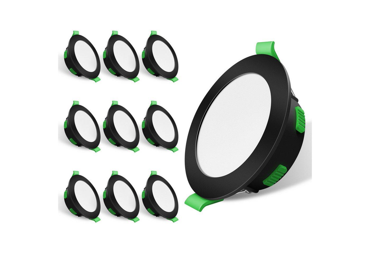 ALUSSO LED Einbaustrahler 10er-Set, 8W LED Einbaustrahler, Decken Leuchte, Flach Strahler, mit hochwertigen PC-Materialen, Rund, Schwarz ALUSSO LED Einbaustrahler 10er-Set, 8W LED Einbaustrahler, Decken Leuchte, Flach Strahler, mit hochwertigen PC-Materialen, Rund, Schwarz von ALUSSO