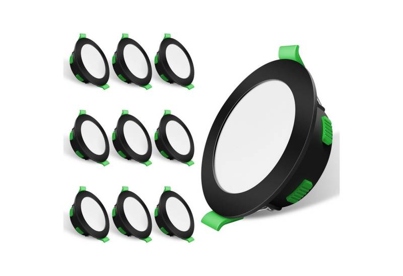 ALUSSO LED Einbaustrahler 10er-Set, 8W LED Einbaustrahler, Decken Leuchte, Flach Strahler, mit hochwertigen PC-Materialen, Rund, Schwarz von ALUSSO
