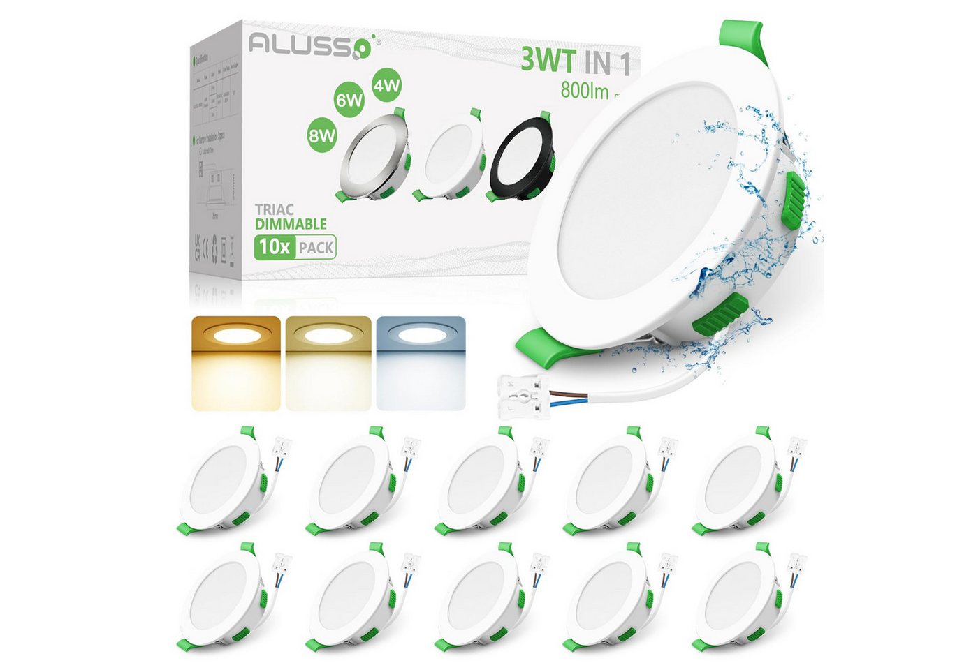 ALUSSO LED Einbaustrahler 10er-Set, 8W LED Einbaustrahler, Decken Leuchte, Flach Strahler, mit hochwertigen PC-Materialen, Rund, Weiß von ALUSSO
