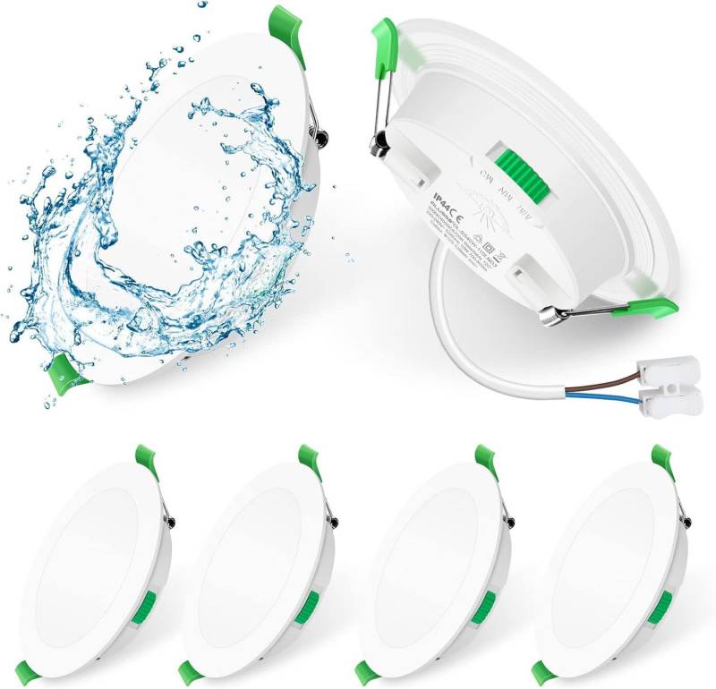 ALUSSO LED Einbaustrahler 6er-Set, 230 V Flach, IP65 LED Spots für Bad, 7W 90-100 mm, 580 lm dimmbar, Rund, weiß von ALUSSO