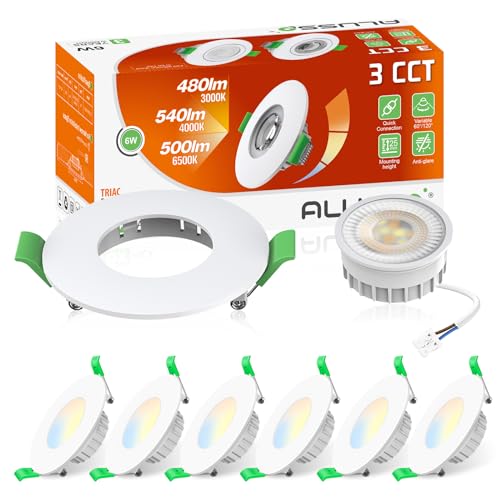 ALUSSO LED Einbaustrahler 230V 68mm, 6W Einbaustrahler LED Flach Warmweiß 3000K Naturweiß 4000K Kaltweiß 6500K, IP44 Einbaustrahler LED Dimmbar für Küche Badezimmer Wohnzimmer 6er-Pack von ALUSSO