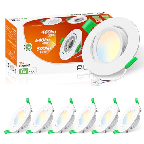 ALUSSO LED Einbaustrahler 230V 76mm, 6W Neigung Einbaustrahler LED Flach 25mm Warmweiß 3000K Naturweiß 4000K Kaltweiß 6500K, Einbaustrahler LED Dimmbar für Küche Badezimmer Wohnzimmer 6er-Pack von ALUSSO