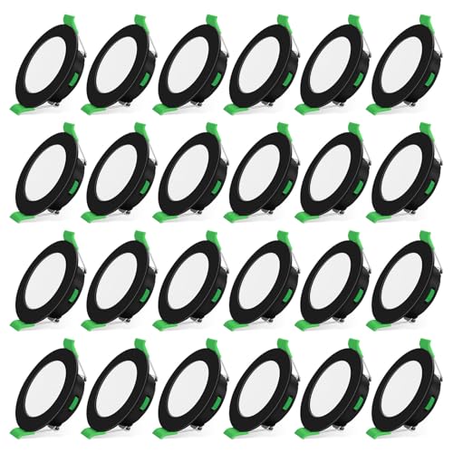 ALUSSO LED Einbaustrahler 230V 4W Flach,Dimmbar LED Spots 230V,68mm LED Deckenspots LED Einbauleuchten,Warmweiß 3000K Neutralweiß 4000K Kaltweiß 6500K,Schwarz IP44 Einbauspots für Badezimmer,24er Set von ALUSSO
