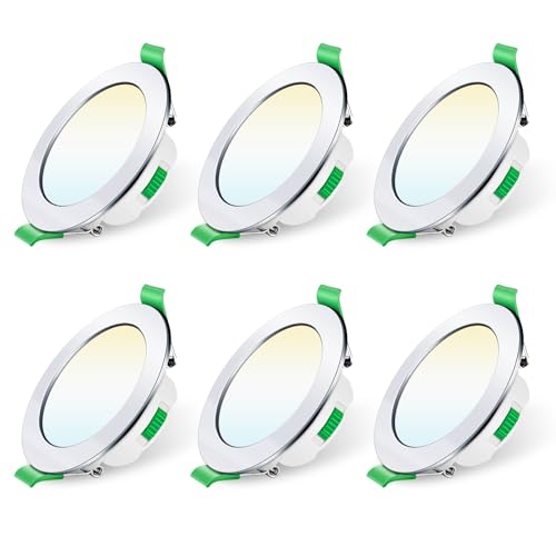 ALUSSO LED Einbaustrahler 230V Dimmbar 68mm 7W Ultra Flach IP44 LED Spots Warmweiß Neutralweiß Kaltweiß Deckenstrahler für Badezimmer Küche Wohnzimmer, Chrom, 6er Set von ALUSSO