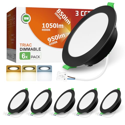 ALUSSO LED Einbaustrahler 230V Dimmbar Flach 10W 1050LM Spots Schwarz 3CCT 3000K Warmweiß 4000K Neutralweiß 6500K Kaltweiß IP44 Einbauleuchten für Badezimmer Küche Wohnzimmer, 6er Set ALUSSO LED Einbaustrahler 230V Dimmbar Flach 10W 1050LM Spots Schwarz 3CCT 3000K Warmweiß 4000K Neutralweiß 6500K Kaltweiß IP44 Einbauleuchten für Badezimmer Küche Wohnzimmer, 6er Set von ALUSSO