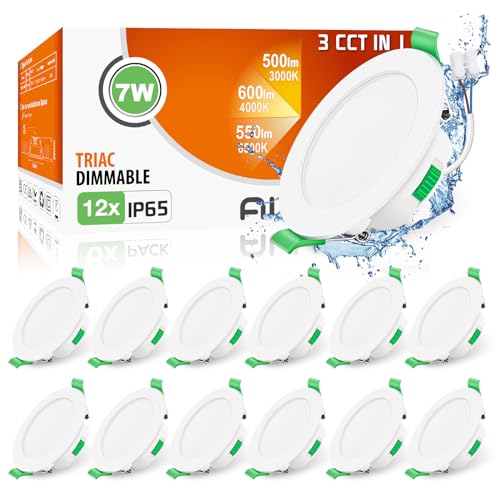 ALUSSO LED Einbaustrahler 230V Dimmbar Flach LED Spots 7W IP65 Deckenspots 68mm Warmweiß Neutralweiß Kaltweiß Einbauleuchten für Badezimmer Küche Wohnzimmer, Weiss, 12er Set von ALUSSO