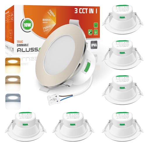 ALUSSO LED Einbaustrahler 230V Dimmbar IP65 LED Spots 10W Bad Einbauleuchten Deckenspots Einbauspots, Warmweiß Neutralweiß Kaltweiß Deckenstrahler für Badezimmer Küche Wohnzimmer, 6er Set von ALUSSO