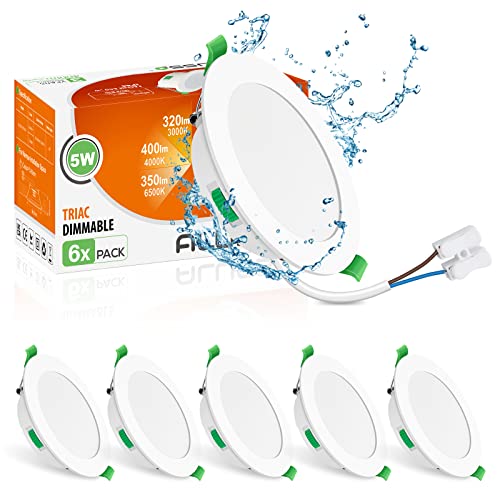 ALUSSO Einbaustrahler 230V Flach, 5W IP65 LED Einbauleuchten für Badezimmer, 400LM Dimmbar Spots, Warmweiß 3000K Neutralweiß 4000K Kaltweiß 6500K, 30MM Ultra Flach Deckenspots, 6er Set ALUSSO Einbaustrahler 230V Flach, 5W IP65 LED Einbauleuchten für Badezimmer, 400LM Dimmbar Spots, Warmweiß 3000K Neutralweiß 4000K Kaltweiß 6500K, 30MM Ultra Flach Deckenspots, 6er Set von ALUSSO