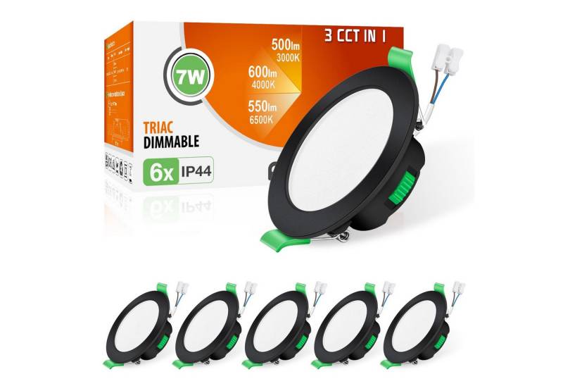 ALUSSO LED Einbaustrahler 6er-Set, 7W Decken Leuchte, 68mm Flach Strahler Dimmbar Spot, Helligkeit von 10 % bis 100 %, Rund, Schwarz von ALUSSO