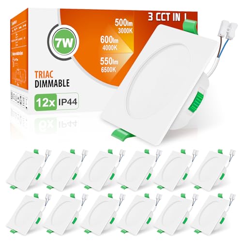 ALUSSO LED Einbaustrahler Eckig Dimmbar LED Spots 230V Deckenspots 68mm Ultra Flach 7W IP44 Warmweiß Neutralweiß Kaltweiß Einbauleuchten für Badezimmer Wohnzimmer, Weiss, 12er Set von ALUSSO