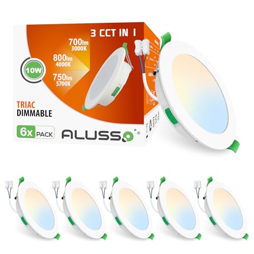 ALUSSO LED Einbaustrahler Flach 230V, 10W 800lm LED Deckenspots Dimmbar Ultra Slim Einbautiefe 30mm, Warmweiß 3000K Neutralweiß 4000K Kaltweiß 6500K, IP44 LED Spots für Wohnzimmer, 6er Set von ALUSSO