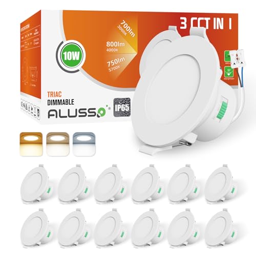 ALUSSO LED Einbaustrahler IP65 Dimmbar 230V LED Spots 10W Bad Einbauleuchten Deckenspots Einbauspots, Warmweiß Neutralweiß Kaltweiß Deckenstrahler für Badezimmer Küche Wohnzimmer, 12er Set von ALUSSO