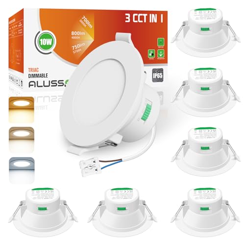 ALUSSO LED Einbaustrahler IP65 Dimmbar 230V LED Spots 10W Bad Einbauleuchten Deckenspots Einbauspots, Warmweiß Neutralweiß Kaltweiß Deckenstrahler für Badezimmer Küche Wohnzimmer, 6er Set von ALUSSO