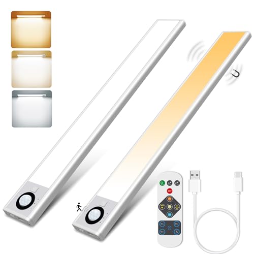 ALUSSO LED Unterbauleuchte Küche, Dimmbar LED Bewegungsmelder Schrankleuchten, Warmweiß/Neutralweiß/Kaltweiß Einstellbar Schranklicht, 30cm USB Aufladbar Nachtlicht für Treppe, Schlafzimmer, 2 Stück von ALUSSO