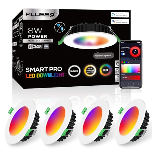 ALUSSO Smart Downlights Alexa, 8W IP44 Dimmbares RGB-Downlight Smart CCT 3000-5700K Bluetooth WIFI APP-Steuerung Kompatibel mit Alexa Google Assistant Smart Life APP, 70-80mm Ausschnitt 650LM 4er Pack ALUSSO Smart Downlights Alexa, 8W IP44 Dimmbares RGB-Downlight Smart CCT 3000-5700K Bluetooth WIFI APP-Steuerung Kompatibel mit Alexa Google Assistant Smart Life APP, 70-80mm Ausschnitt 650LM 4er Pack von ALUSSO