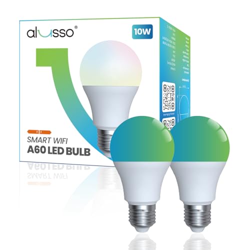 ALUSSO Smart Glühbirne E27, WLAN LED Lampe RGB und Warmweiß-Kaltweiß dimmbare mit 16 Millionen DIY-Farben,10W 800LM Sprachsteuerung Funktionieren mit Alexa, Google Assistant, 2 Stück ALUSSO Smart Glühbirne E27, WLAN LED Lampe RGB und Warmweiß-Kaltweiß dimmbare mit 16 Millionen DIY-Farben,10W 800LM Sprachsteuerung Funktionieren mit Alexa, Google Assistant, 2 Stück von ALUSSO