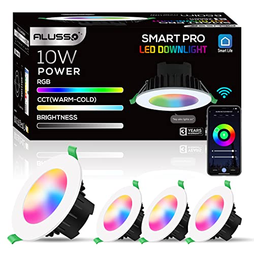 ALUSSO Smart LED Einbaustrahler Dimmbar 230V LED Spots Alexa, RGB+CCT 10W IP44 Einbauleuchten Deckenspots Einbauspots Deckenstrahler, 4er Set von ALUSSO