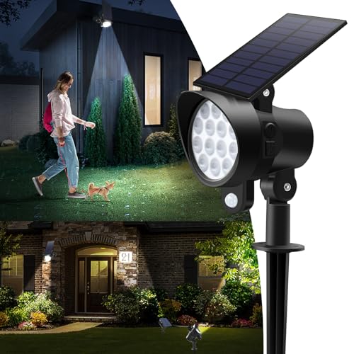 ALUSSO Solarlampen für Außen mit Bewegungsmelder,3CCT 3000K 4000K 6500K Solar Strahler,Wasserdicht Gartenleuchten,2 Modi Solarleuchten für Außen Garten, Hof, Gehweg,4 Stück von ALUSSO