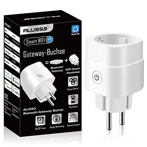 ALUSSO Tuya Bluetooth Gateway Mit Smart Wi-Fi Steckdose, Integrierter Hub/Gateway Bluetooth Gateway, Funktioniert Mit Amazon Alexa, Google Home, Fernbedienung, Zeitplan & Timer, Energieüberwachung von ALUSSO