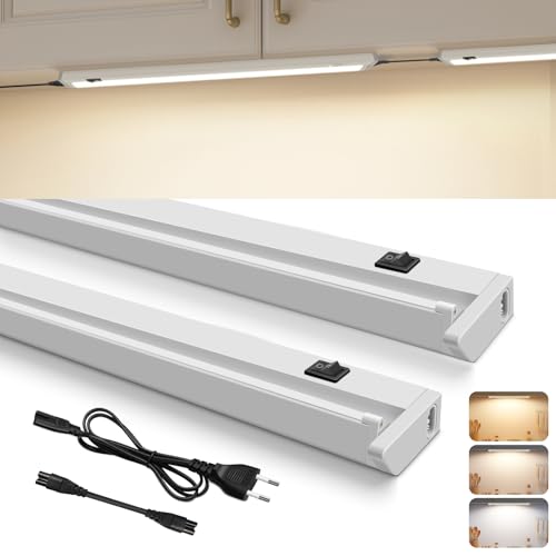 ALUSSO LED Unterbauleuchte Schwenkbar, Warmweiß Neutralweiß Kaltweiß Erweiterbar Schrankbeleuchtung mit Schalter, 650lm LED Leiste mit Anschlusskabel, 54,7x6,2x3,1 cm, Weiß von ALUSSO