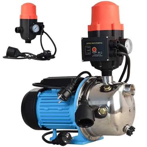 Gartenpumpe JS 1100 mit Elektronische Pumpensteuerung BRIO - Wasserpumpe 3600l/h, 1100W, Förderhöhe 50m - Edelstahl INOX - Einschaltdruck einstellbar - Hauswasserautomat - Trockenlaufschutz von ALUVRA