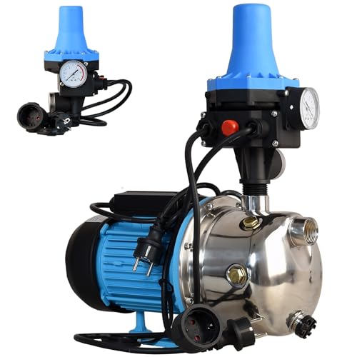 Gartenpumpe JS 1100 mit Elektronische Pumpensteuerung CSK 31 - Wasserpumpe 3600l/h, 1100W, Förderhöhe 50m - Edelstahl INOX - Einschaltdruck einstellbar - Hauswasserautomat - Trockenlaufschutz von ALUVRA