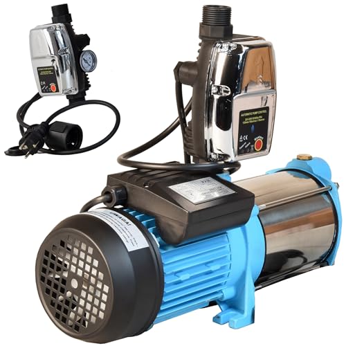 Hauswasserautomat MAX-H 1300 mit Elektronische Druckschalter CSK 5 - Wasserpumpe (6000 l/h, 1300 W, max. Förderhöhe 55m) - Gußeisen Edelstahl INOX - für Bewässerung - Pumpensteuerung Trockenlaufschutz von ALUVRA