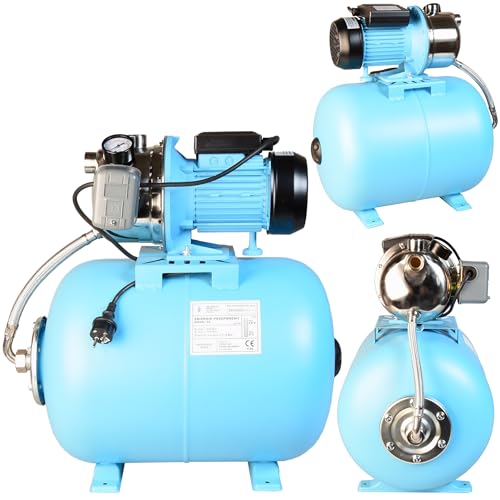 Hauswasserwerk JS 1100 Edelstahl INOX - Wasserpumpe (3600l/h, 1100W, Förderhöhe 50m) - 50L Druckkessel - Hauswasserautomat mit Druckschalter - für Brauchwasserversorgung Bewässerung - Gartenpumpe von ALUVRA