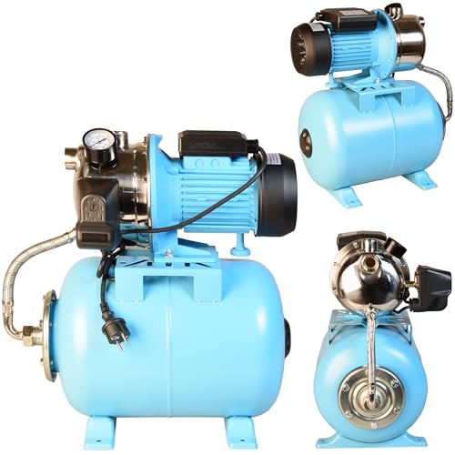 Hauswasserwerk JS 1100 INOX - Wasserpumpe 3600l/h, 1100W, Förderhöhe 50m - Membrankessel 24L - für Brauchwasserversorgung Bewässerung - Hauswasserautomat mit Druckschalter - Gartenpumpe Druckkessel von ALUVRA