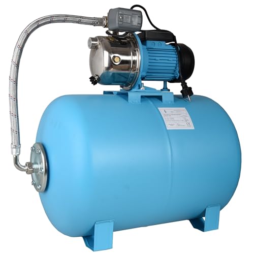 Hauswasserwerk JS 1100 - Pumpe zur Hauswasserversorgung mit 100L Tank - Edelstahl INOX - Wasserpumpe (3600l/h, 1100W, Förderhöhe 50m) - Druckschalter Manometer - Gartenpumpe Druckkessel 100 Liter von ALUVRA