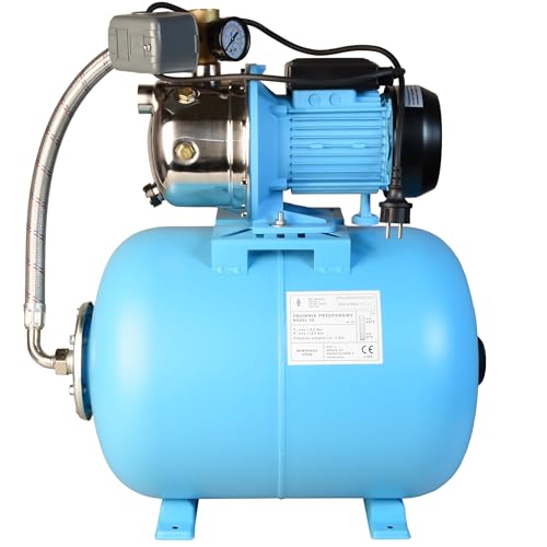 Hauswasserwerk JS 1100 - Pumpe zur Hauswasserversorgung mit 50L Tank - Edelstahl INOX - Wasserpumpe (3600l/h, 1100W, Förderhöhe 50m) - EPDM Membrane, Druckschalter, Manometer - Membrankessel 50 Liter von ALUVRA