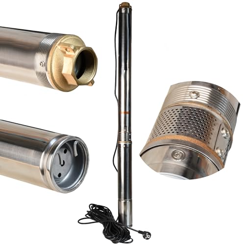 Tiefbrunnenpumpe Wasserpumpe 3.5" 2/14 (750W 4500l/h max Förderhöhe 87m) - Sandverträglich Edelstahl - Tauchpumpe Tauchbrunnenpumpe für Brunnen, Brunnenpumpe Ideal zur Bewässerung Wasser-Versorgung von ALUVRA