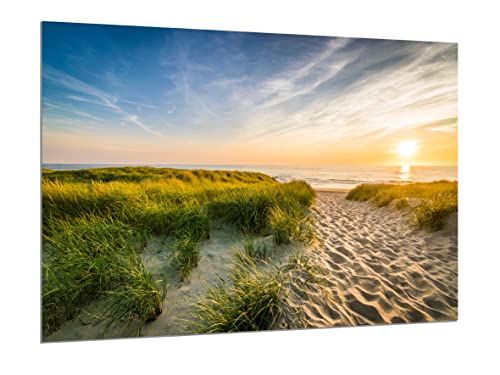 ALUWABI Wandbild - Nordsee Strand - Dünen Sonnenuntergang - Alu Dibond - 100 x 70 cm - inkl. Wandhalterung - Premium FineArt Print - Aluminium Bild matt von ALUWABI
