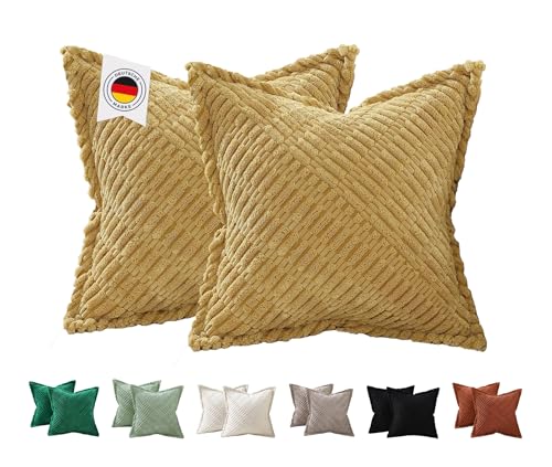 ALWINIA Senfgelbe Kissenbezüge 50x50 2er Set aus Kordsamt - Weiche & Kuschelige Kissenhüllen für Sofakissen, Zierkissen & Dekokissen - Stilvolle Samt-Deko im Wohnzimmer & Schlafzimmer ALWINIA Senfgelbe Kissenbezüge 50x50 2er Set aus Kordsamt - Weiche & Kuschelige Kissenhüllen für Sofakissen, Zierkissen & Dekokissen - Stilvolle Samt-Deko im Wohnzimmer & Schlafzimmer von ALWINIA