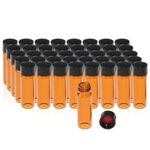 ALWSCI 100 Stück 4mL Bernstein Probe Glasfläschchen Probenflaschen 13-425 Schwarz Closed Top PP Cap mit rotem PTFE/weißem Silikon Liner, Probenbehälter Labor Fläschchen 15x45 mm von ALWSCI