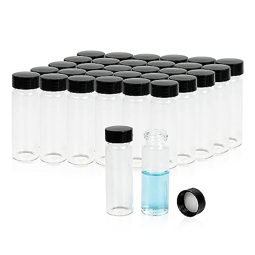 ALWSCI 100 Stücke Probe Fläschchen 30mL Probe Klarglas Fläschchen Probenahme Flaschen 24-400 Schwarz Closed Top PP Cap, PE Liner Probe Container Labor Fläschchen 27.5x84mm von ALWSCI