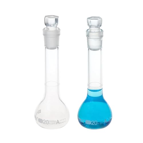 ALWSCI 2 Stück 20mL Volumetrische Kolben, Globusglas mit Glasstopfen, 3.3 Borosilikatglas, Klasse A, weiße Graduierung, Messkolben für Labor Schulprojekt von ALWSCI