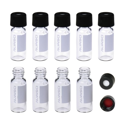 ALWSCI 2ml HPLC-Fläschchen Glasfläschchen, Labor-Klarsicht-Autosampler Vials, 8-425 Klarsicht-Fläschchen, Schwarz Schraubkappe mit Loch, rotes PTFE&Weißes Silikon Septa, 100 Stück von ALWSCI