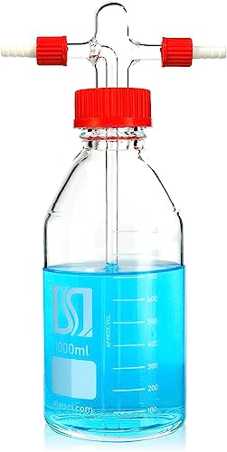 ALWSCI 1000mL Gaswaschflasche Gas Washing Bottle, Borosilikatglas-Laborgaswaschflasche mit GL 45 Polypropylen rot Schraubverschluss-System, 1set von ALWSCI