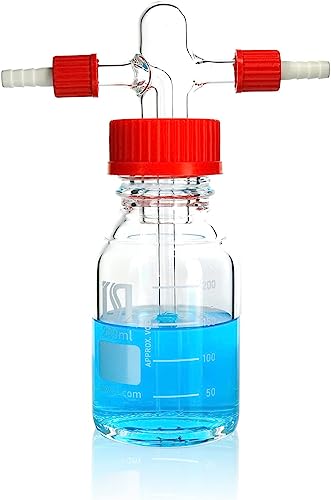 ALWSCI 250 mL Gaswaschflasche Gas Washing Bottle, Borosilikatglas-Laborgaswaschflasche mit GL45 Polypropylen rot Schraubverschluss-System, 1set von ALWSCI