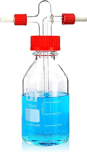 ALWSCI 500 mL Gaswaschflasche Gas Washing Bottle, Borosilikatglas-Laborgaswaschflasche mit GL 45 Polypropylen rot Schraubverschluss-System, 1 set von ALWSCI