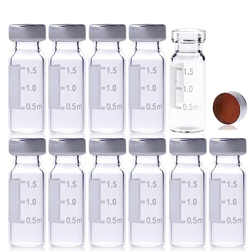 Klarglas-Fläschchen 2ml Autosampler-Fläschchen 11mm Crimp-Hals mit transparentem PTEF/Naturkautschuk rot-orange Septa 1mm dick. Kit-Verpackung von ALWSCI