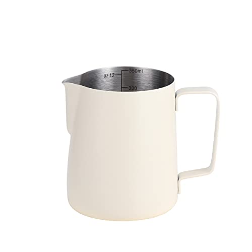 ALXBSONE Milchaufschäumkrug, 350 ml, verdickter 304 Edelstahl Kaffee ziehen Tasse Milch schäumende Tasse, Espresso Kaffee dampfenden Topf, Milchkännchen Krüge(Weiß) von ALXBSONE