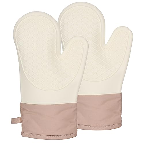 ALXBSONE Ofenhandschuhe Topflappen Topfhandschuhe 2er Set Anti-Rutsch Hitzebeständige Silikon Backhandschuhe(Weiß) von ALXBSONE